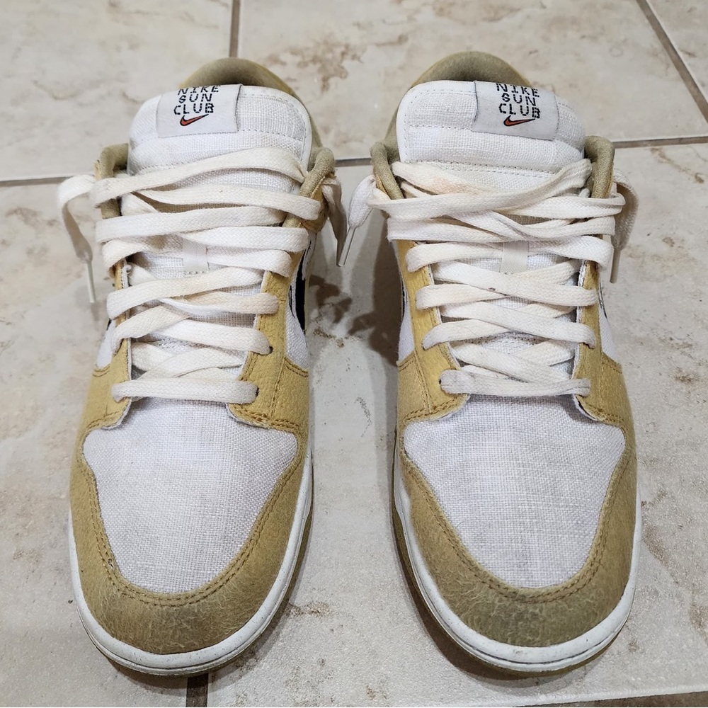 Nike Dunk Low Sun Club Yellow White Canvas Sustainable Sneakers Mens 8.5 - Picture 2 of 9